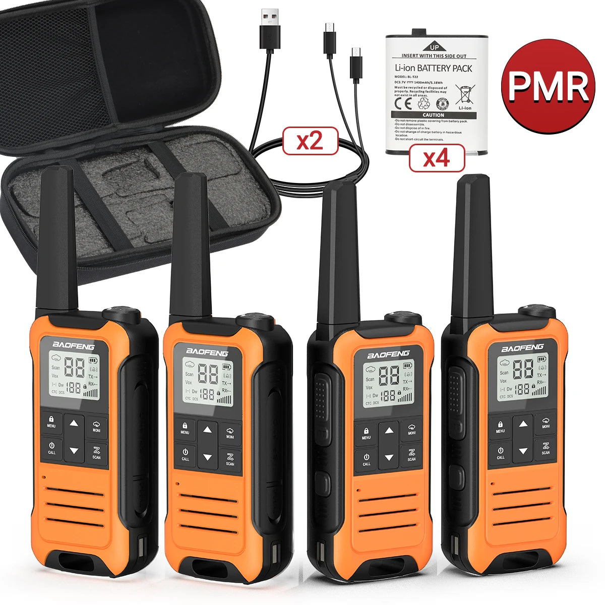 4PCS Baofeng Mini Walkie Talkie With Portable Suitcase F22 T22 PMR FRS Profesional Radio Family Amateur For Outdoor Camping
