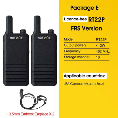 Retevis RT622P (B63) New Version of RT22 15mm Ultra-thin Mini Walkie-talkie PMR446 Profesional 2 Way Radio Type-C VOX for Family
