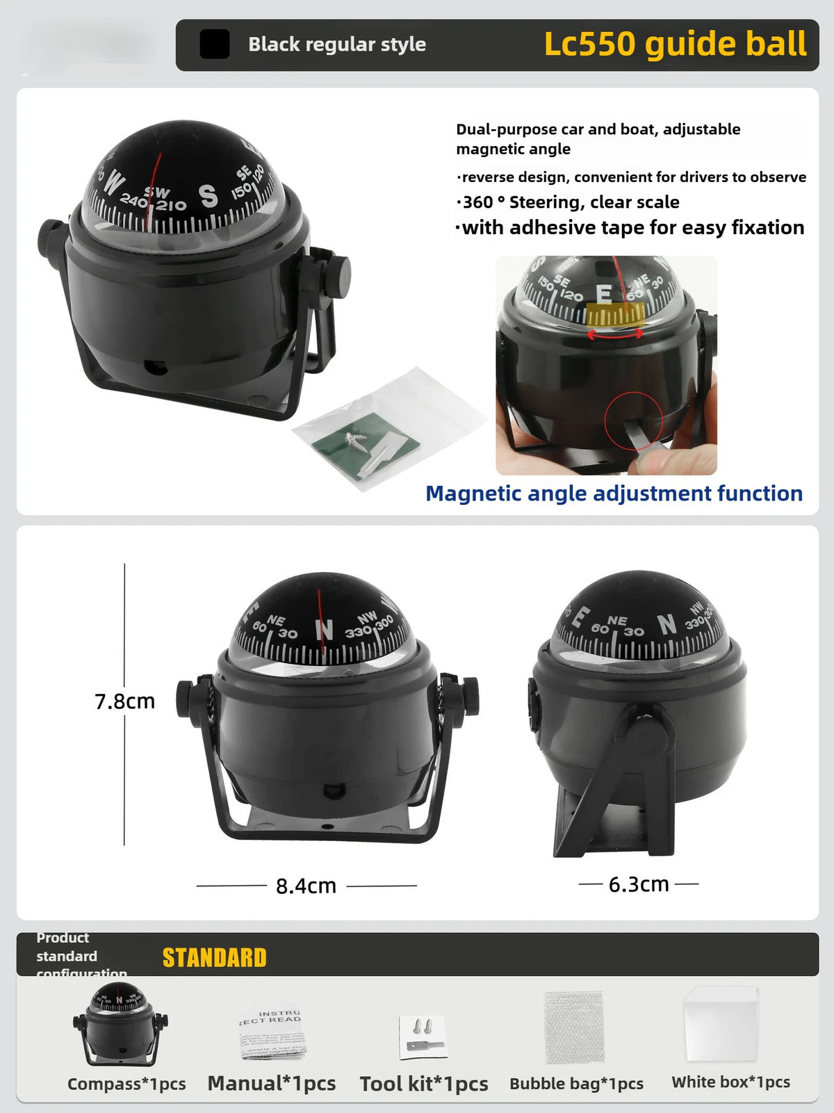 LED Light Electronic Compass, High Precision Pivoting Navigation Compass for Boat Car Marine Use