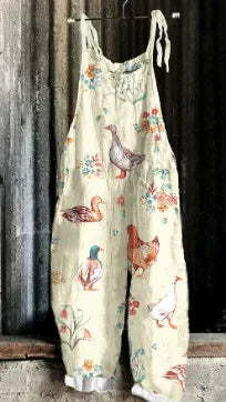 Suspenders Jumpsuits Women Print One Piece Pocket Overalls Sling Long Pants Casual Loose High Waist Rompers Y2k Streetwear 2025