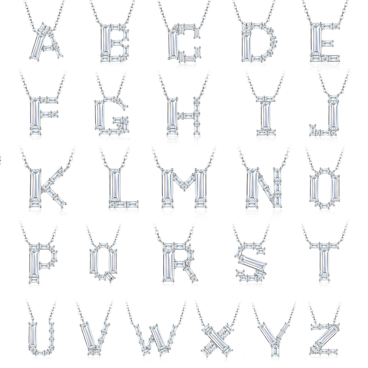PureNew 26 Letter A-Z 4x12mm Moissanite Necklace For Women S925 Silver D Color 18k Plated Sparking Women's Moissanite Chain