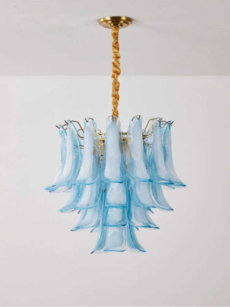 French Murano Petal Glass Chandelier Dining Table Living Room Antique Style Pink Petal Glass Pendant Chandelier Lights Bedroom