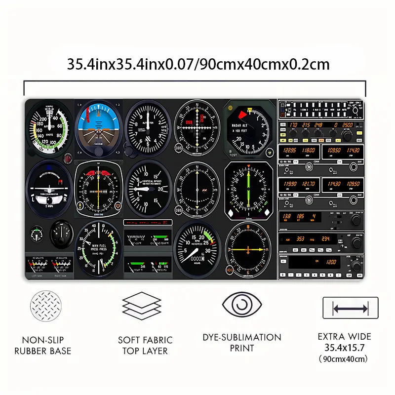 Airplane Dashboard Mouse Pad Large Rubber Base Anti-slip PC Desk Accessories Mousepad for Office & Gamer Keyboard Mats Decor Mat