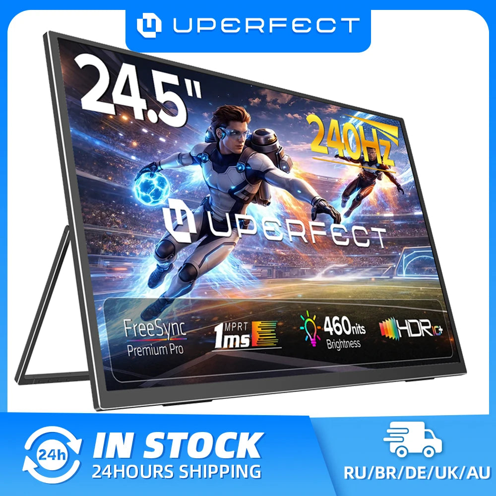 UPERFECT 24.5" 240Hz Portable Gaming Monitor 1ms FreeSync External Display with USB-C Mini-HDMI Port for Laptop Desktop Mini PC