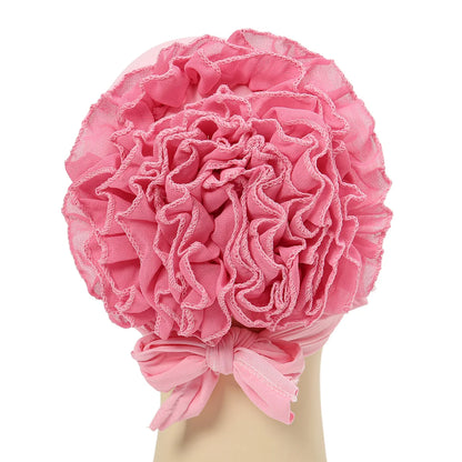 Fashionable Women's Hijabs Solid Color Hijab Turban Caps Chiffon Flower Decor Headwear Islamic Head Wrap Head Scarf Cap