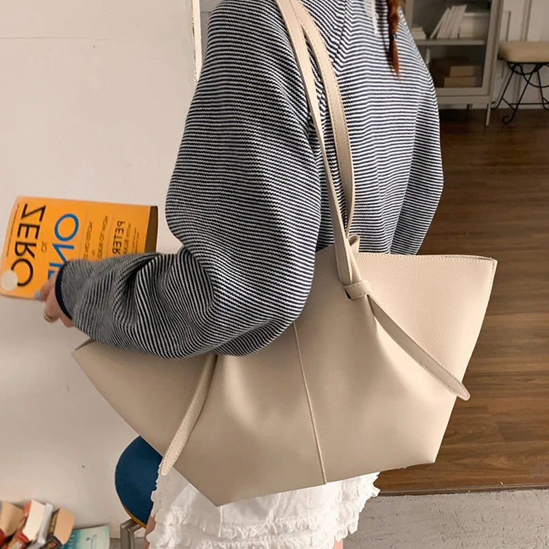 Luxury Designer Women's Soft PU Leather 2-in-1 Shoulder Tote Bag Set Big Capacity Branded Shopper Handbags Gray Blue PinkTan
