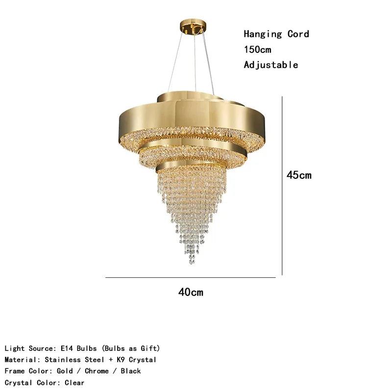 Luxury Crystal LED Hanging Chandeliers Italian Design Modern Pendant Lights Living Dining Room Home Restaurant Lighting Fixtures
