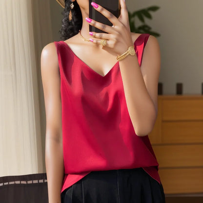 New Lce Silk Satin Camisole Women's Spring/Summer Solid Color Sleeveless Sexy Comfortable Silk Underwear Vest RW-D09
