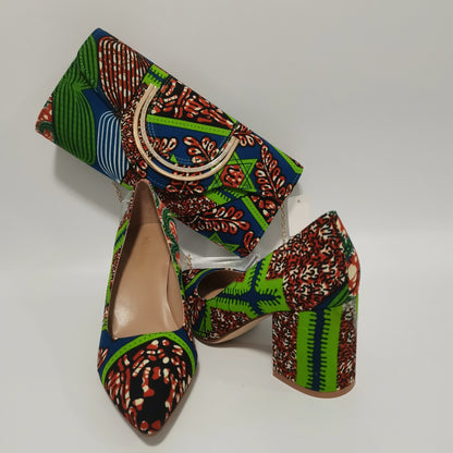 New Pretty Shoes And Purse African Kente Wax Prints Fashion Ankara Bag Match Wax Fabric Women High Heels Shoes 37-42  For Party