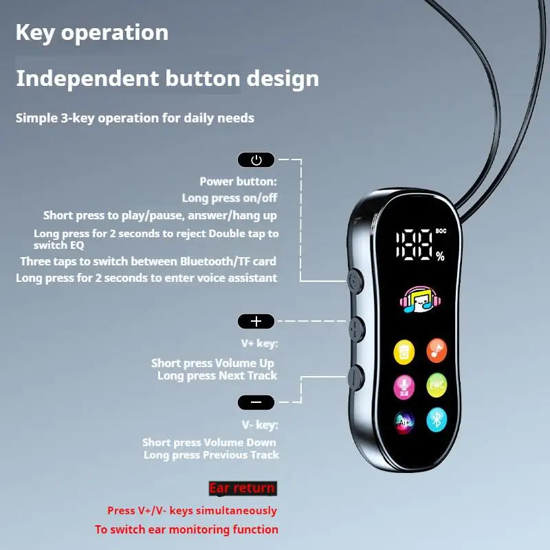 Lavalier HD Screen Bluetooth Headphones 30H Play Surround Sound Headsets Noise Reduction Wireless Earphones Handsfree In HD Mic