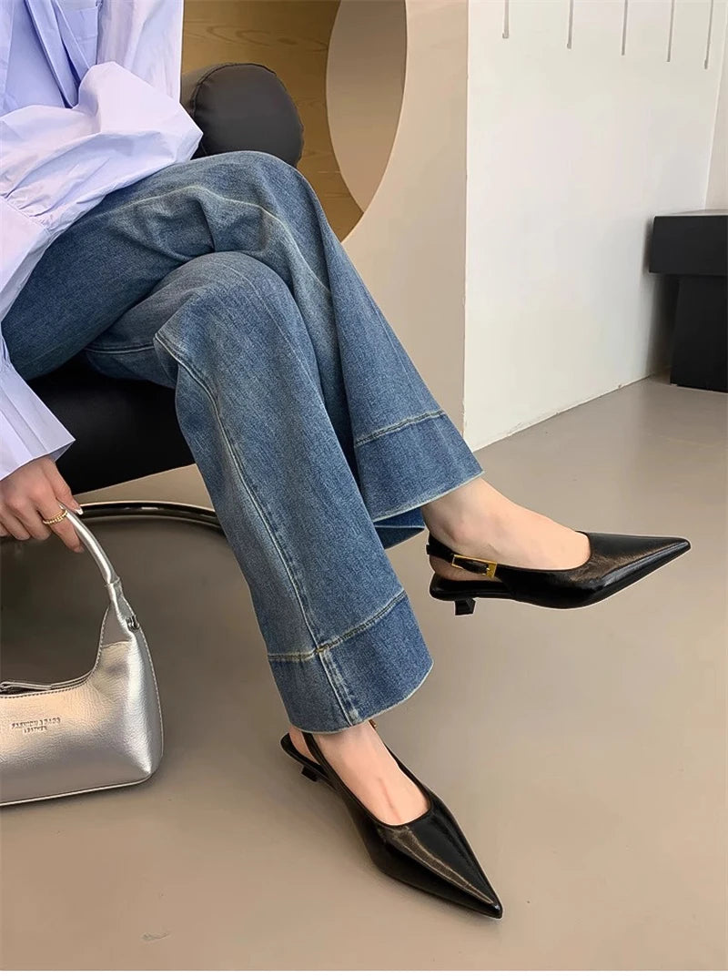 Designer Luxury Summer Pointed Toe Women Sandals Fashion Singbacks Mules Shoes Ladies Elegant Low Heel Stripper Party Sandalias