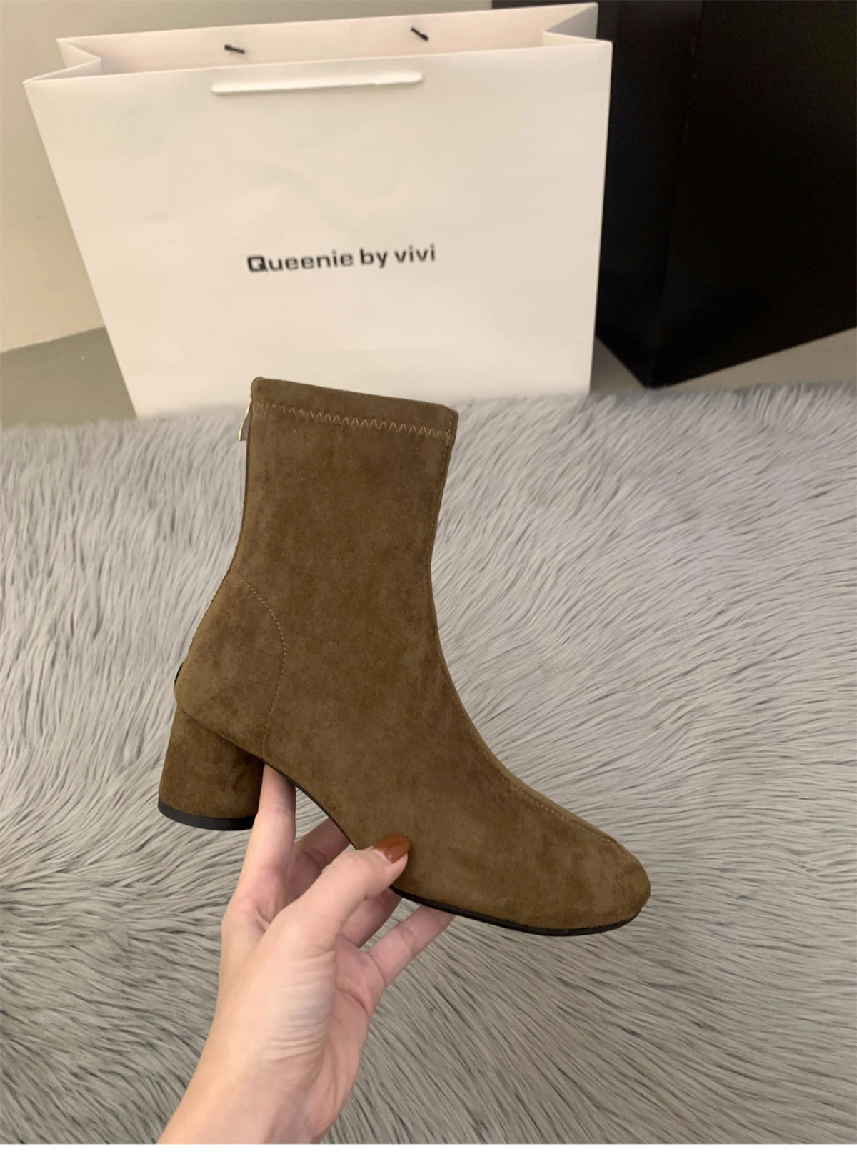 Suede Women Ankle Boots Elegant Chunky High Heels Shoes Fashion Retro Designer Shoes Woman Winter Boots 2025 Trend Mujer Zapatos