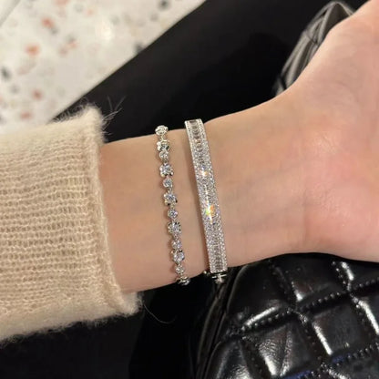 High quality silver 925 Silver Full Diamond Square bracelet for women Exquisite Luxury and Fashion bangles Wedding Jewelry Gift