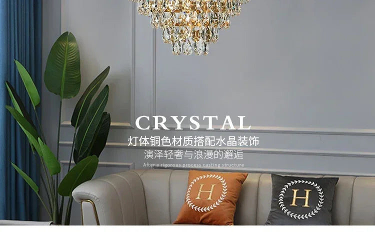 Modern Luxury Chandelier LED Crystal Vintage French Pendant Lamps for Living Dining Table Room Golden Crown Lighting Home Deocr
