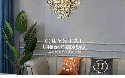Modern Luxury Chandelier LED Crystal Vintage French Pendant Lamps for Living Dining Table Room Golden Crown Lighting Home Deocr