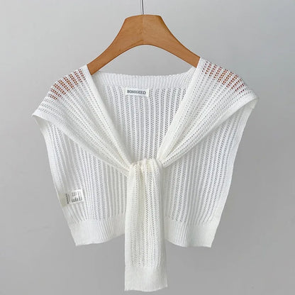 Lace Hollow Linen Knitted Shawl Summer Air Conditioning Fake Collar Neck Guard Knit Thin Knotted Cape Shoulder Scarf For Women