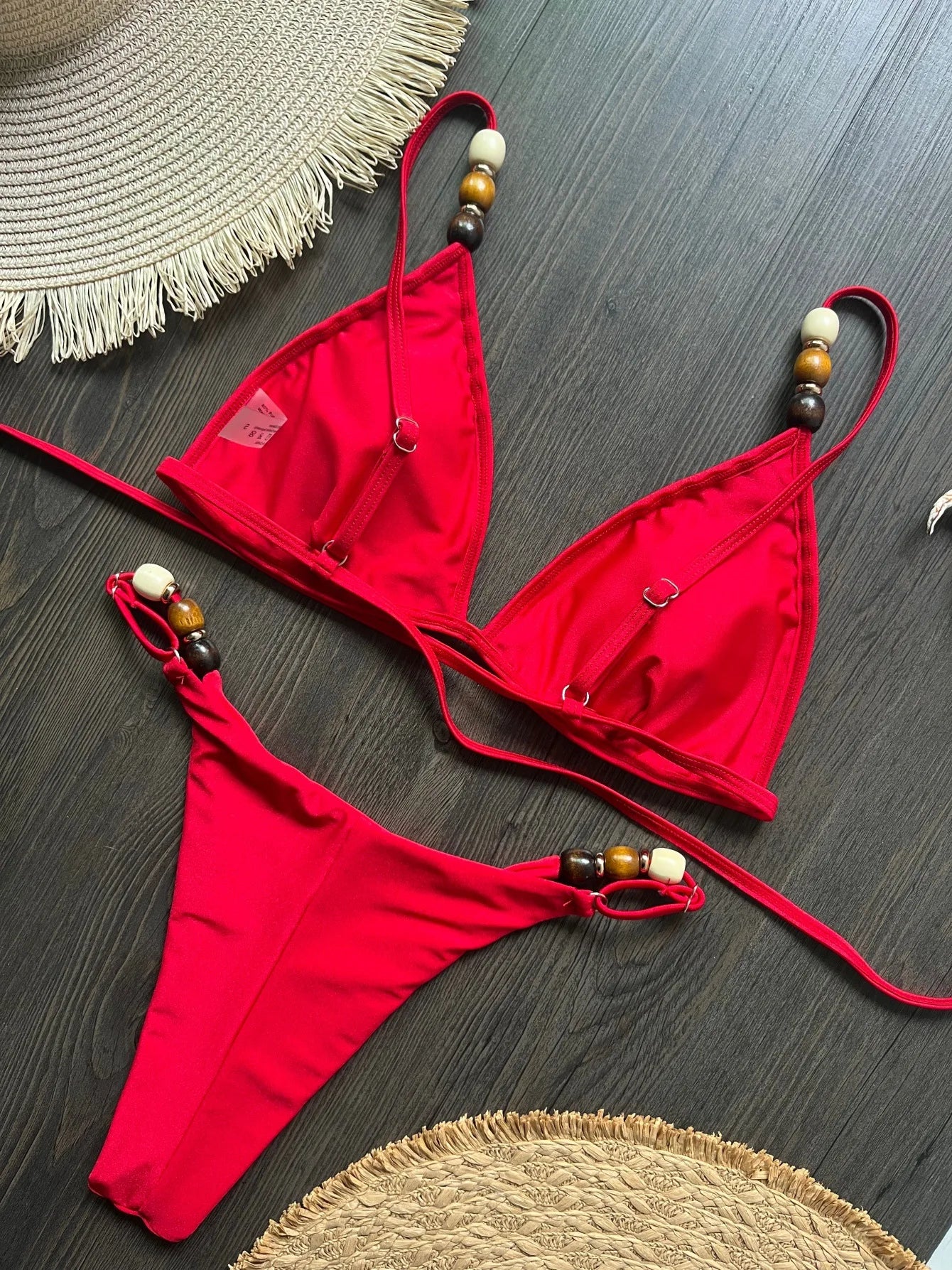 Sexy Brown Bikini Set 2026 Women Pearls Strap Hole Out Push Up Bra Thong Swimsuit Brazilian Beach Bathing Suit Micro Swimwear