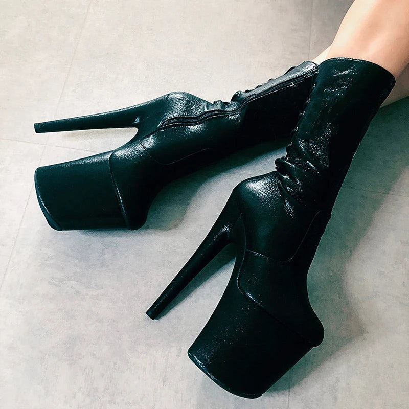 20cm Lace Up Stripper Heels Platform Ankle Boots Pole Dance Fashion Sexy Fetish 8Inches Exotic Nightclub Gladiator Models Show