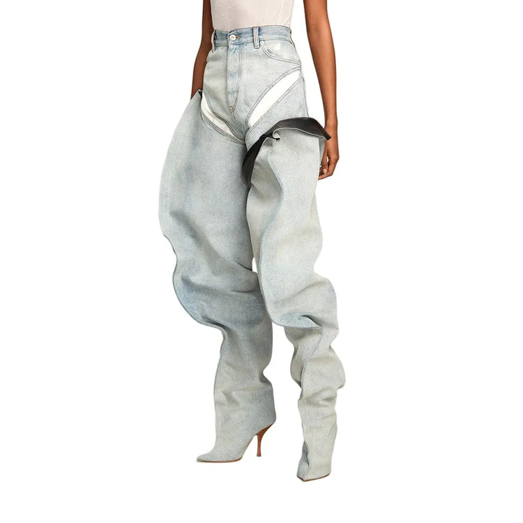 2026Autumn and Winter New Women's Wide Leg Stiletto High Heel Knee Long Boots Pointed 34-45 Large Leg Women's Boots