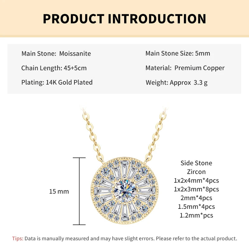 Rrjzz 5mm D-Color Mossanite Women Pendant Necklace with GRA Jewelry Gifts Lucky Disc-shaped Trapezoidal CZ Lab Diamond Necklace