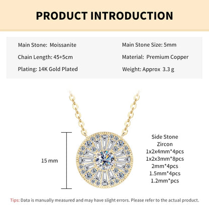 Rrjzz 5mm D-Color Mossanite Women Pendant Necklace with GRA Jewelry Gifts Lucky Disc-shaped Trapezoidal CZ Lab Diamond Necklace