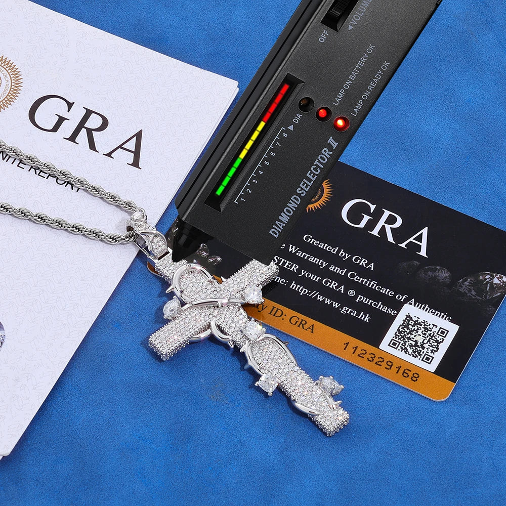 NUOYA Luxury Moissanite 925 Sterling Silver Pendant Necklace Thorn Wrapped Cross/Pray Pendant Pass Diamond Test Fine Gift