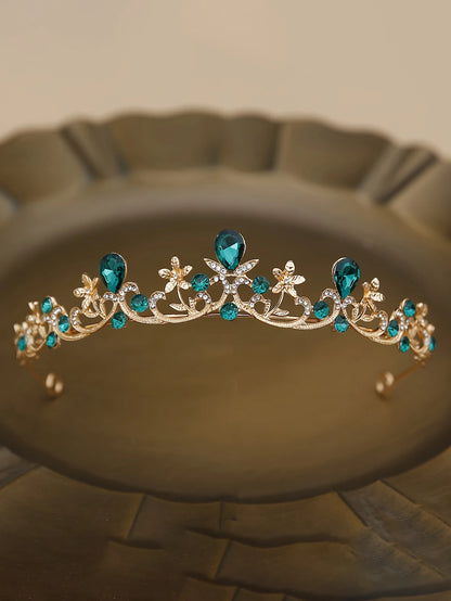 Golden Rose Gold Red Diamond Crown for Bridesmaid Headpiece Light Luxury Style Red Crystal Hairband. Wedding Dress, Formal Wear