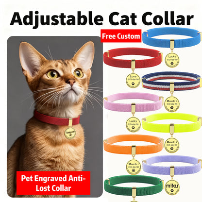Cute Customized Cat Collar Round Metal Name Tag Breakaway AirTag Kitten Collars Adjustable Pet Collars for Cats and Puppies Dogs