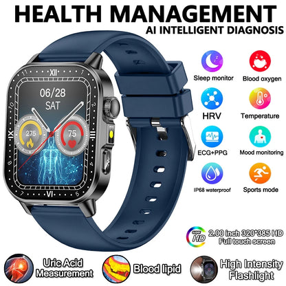 2026 New Professional-Grade Health Smart Watch Men ECG BP HR Uric Acid Lipid BMI Body Analysis Bluetooth Call Smartwatch Women