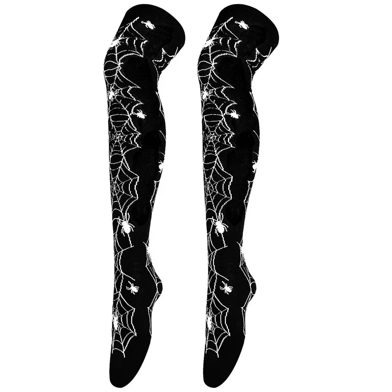 Women Halloween Socks Thigh High Stockings for Girls Black White Over Above Long Knee Sock Funny Cosplay Harajuku