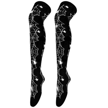Women Halloween Socks Thigh High Stockings for Girls Black White Over Above Long Knee Sock Funny Cosplay Harajuku