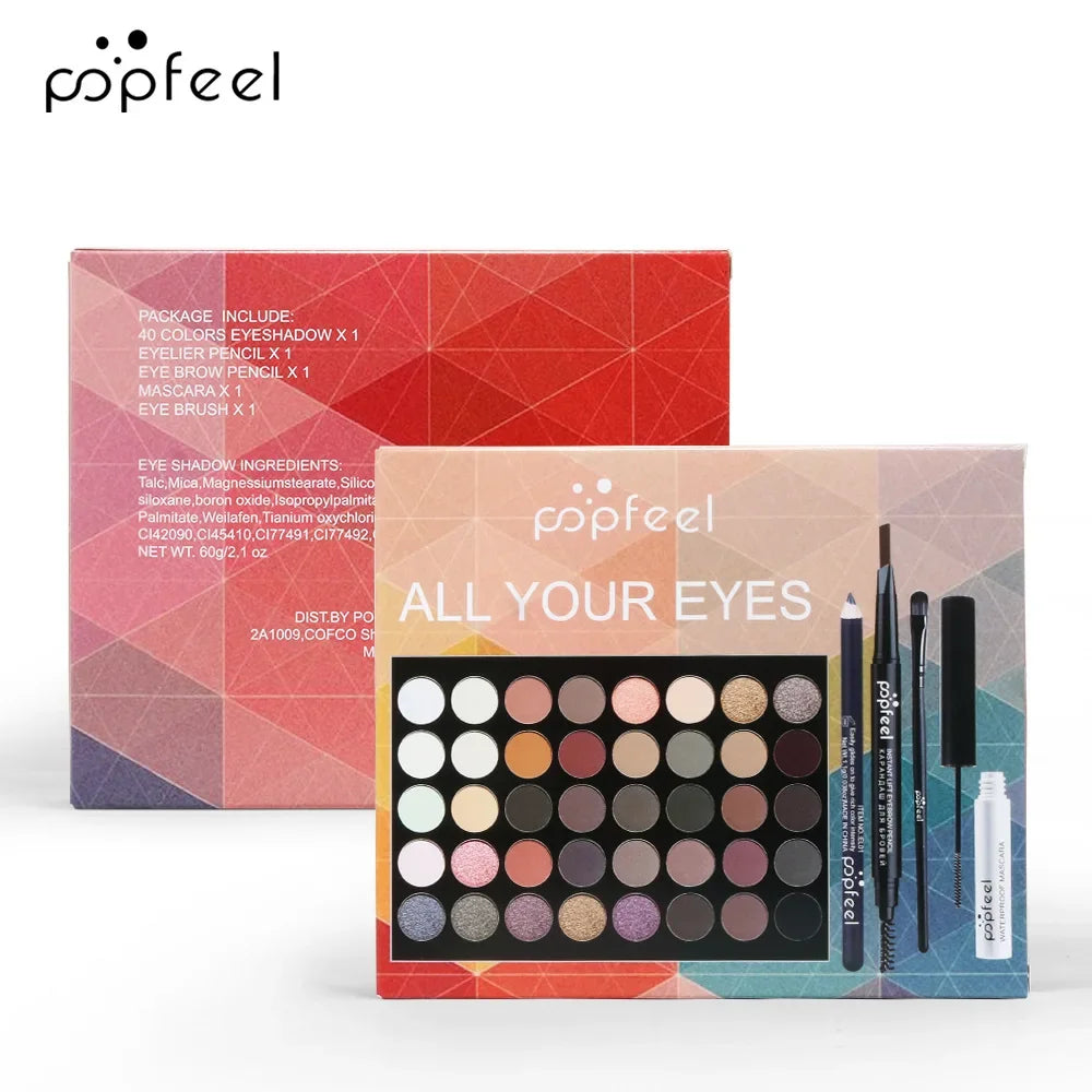 Essential Eye Makeup Set for Beginners Matte&Shimmer Eyeshadow Palette, Mascara, Eyebrow Pencil, Lip Eyeliner,Brush Tool Set Box