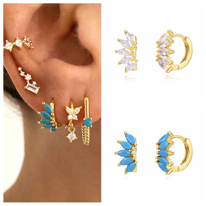 Women's 925 Sterling Silver Ear Needle Crystal Zircon Water Droplets Stud Hoop Gold Huggie Earrings Premium Luxury Party Jewelry