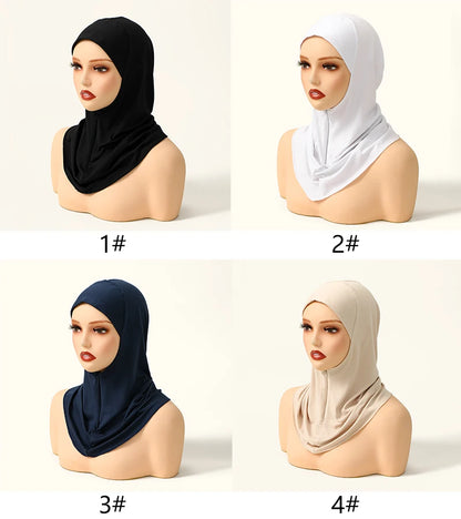Modal instant Hijabs Cap Muslim With Zipper Soft Inner Cap Fashion With Neck Collar Headscarf Hat Women Islam Ramadan Turban Cap