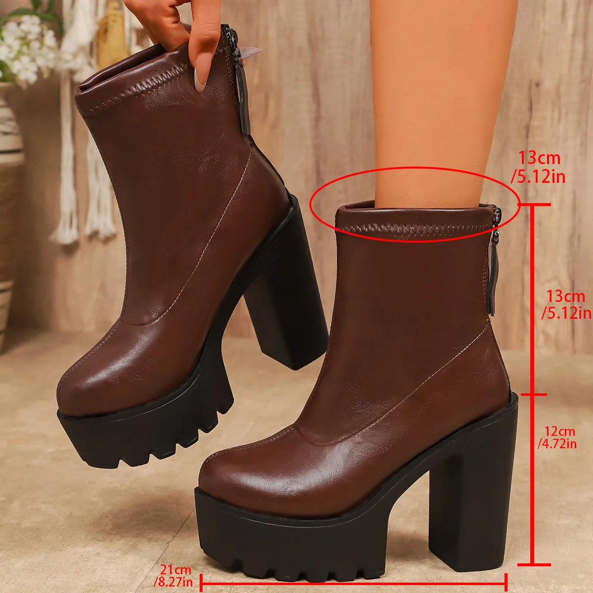 Women High Thick Sole Wide Heel Boots Designer Fashion Platform Boots Ladies High Quality Luxury Women Leather Boots Shoes