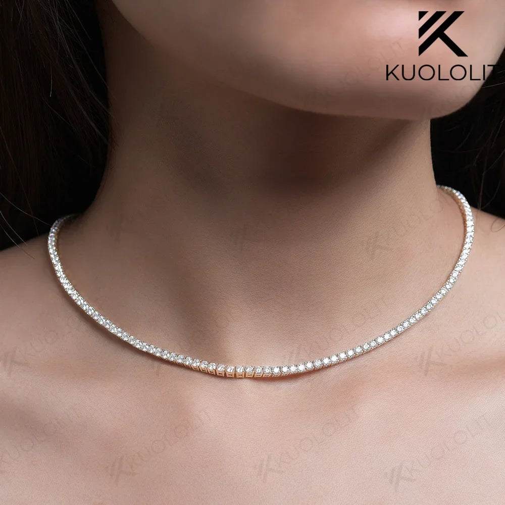 Kuololit Moissanite Tennis Necklaces for Women Men Solid 10K 14K 925 Sliver D/VVS Diamonds Necklace for Engagement Christmas