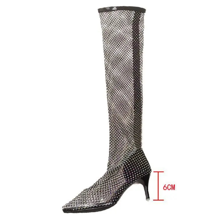 Summer New Women's New Luxury Brand High Heel Sandals Hollow Cool Boots Sexy Fashion Rhinestone Banquet Sandals Plus Size 34-42