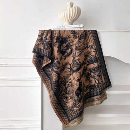 Elegant Animal Jacquard Pashmina Shawl for Women Winter Thick Warm Scarves Double Sided Design Coldproof Windproof Blanket Scarf