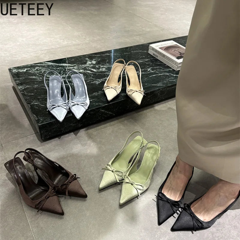 Designer Luxury Summer Women Sandals Fashion Pointed Toe Butterfly-knot Shoes Ladies Elegant High Heels Party Club Sandalias