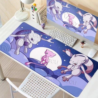 Kawaii P-Pokemon Mewtwo Purple Pattern Gaming Mouse Pads XXL Anti-Slip Rubber Keyboard Desk Mats PC Gamer Accessories Table Pads