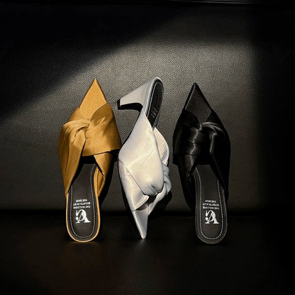 Women's Summer Sandals Luxury Satin Elegant Lady Pumps And Heels Peep Toe Dresss Party Wedding Shoes Pleated Sandal