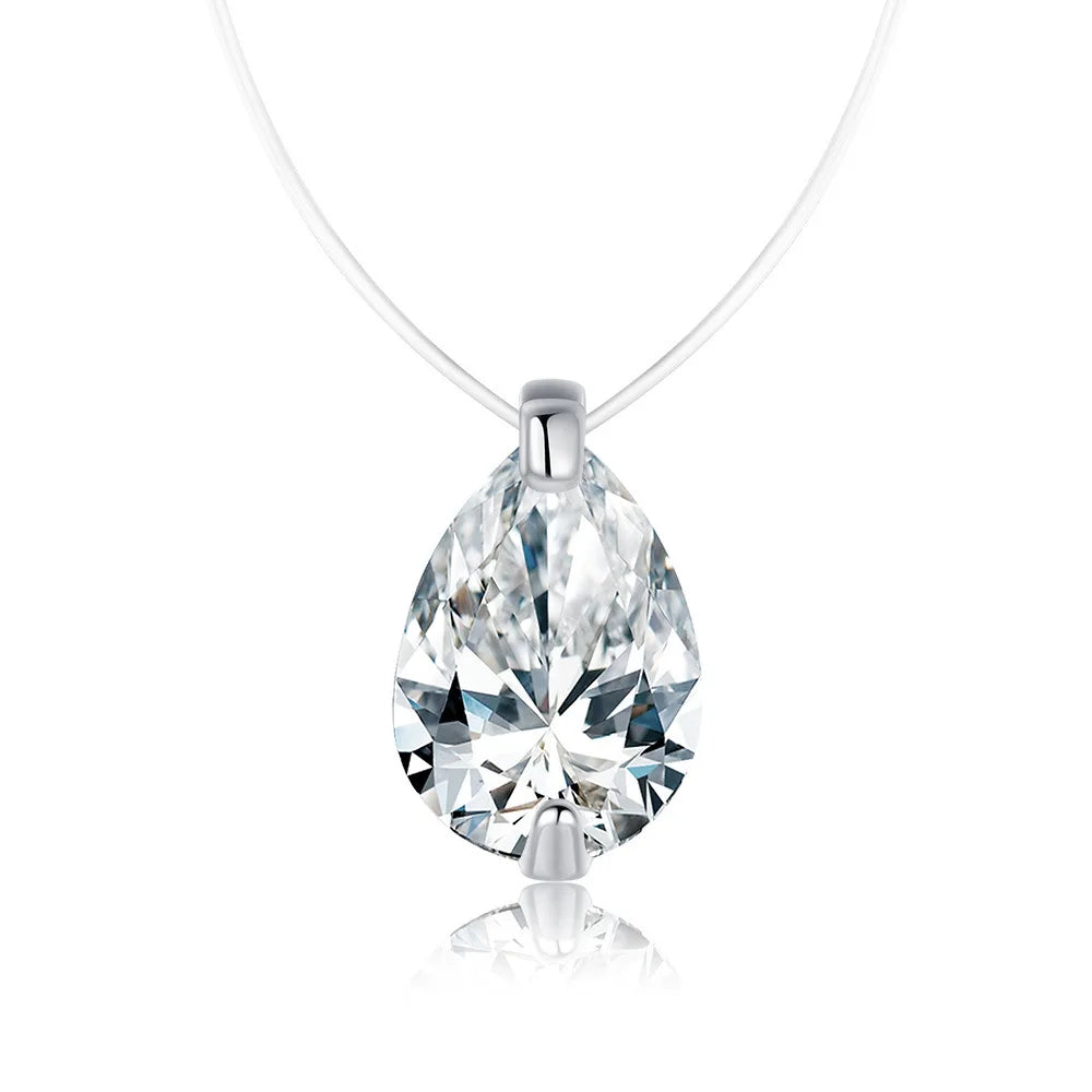 EWYA GRA Certified 1CT Marquise Cut Moissanite Pendant Necklace for Woman 925 Silver Fishing Line Water Drop Diamond Necklaces