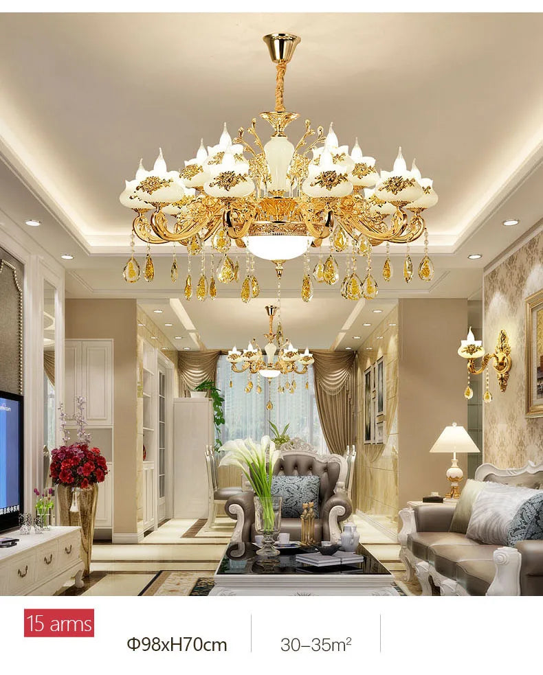 Nordic Luxury Gold Crystal LED Ceiling Chandelier LOFT Villa Lustre LED Pendant Lamp Living Room Hotel Hall Decor Hanging Lamps