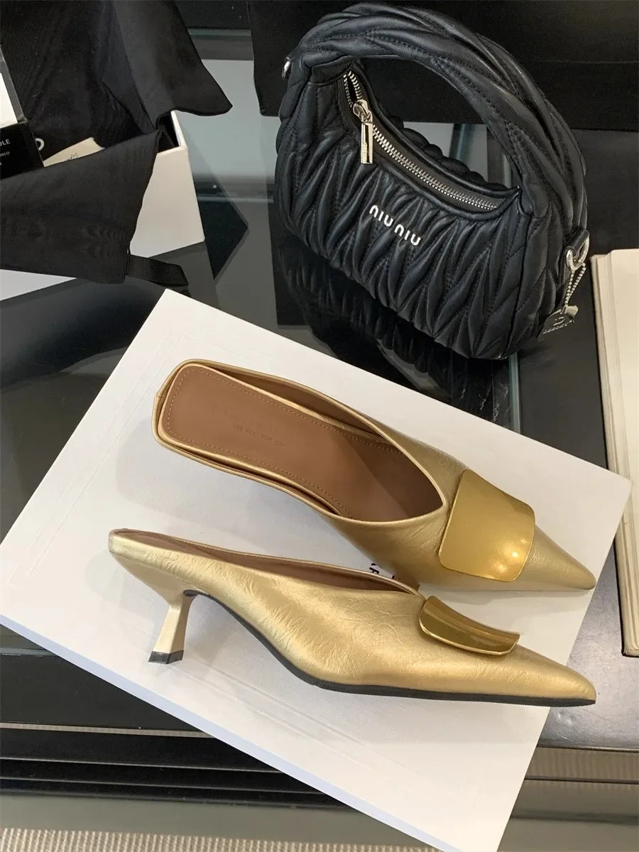 Luxury Womens Shoes High Heels Mules Shoes Pointed Toe Heeled Sandals for Women Elegant Party Slides 2025 Designer Shoes Zaoatos