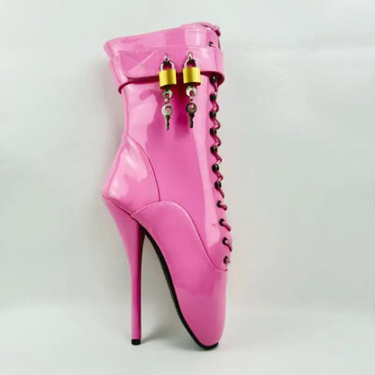18CM/7Inch Stiletto Super High Heel Lock Wrap Strap Ankle Ballet Boots Fetish Shoes 2025 New Women Pink Sexy Short Booties Mujer