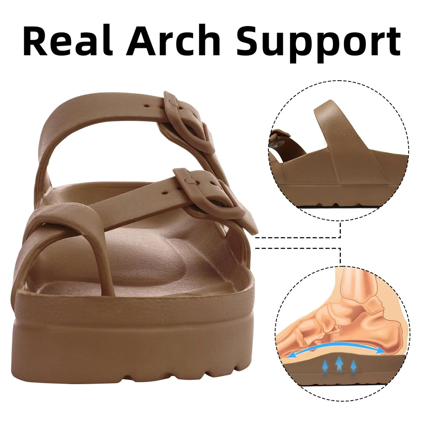 Shevalues Casual Women's Sandals With Arch Support Anti-slip Fashion New Slides Soft Sole Beach Slippers With Adjustable Buckle