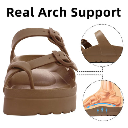 Shevalues Casual Women's Sandals With Arch Support Anti-slip Fashion New Slides Soft Sole Beach Slippers With Adjustable Buckle