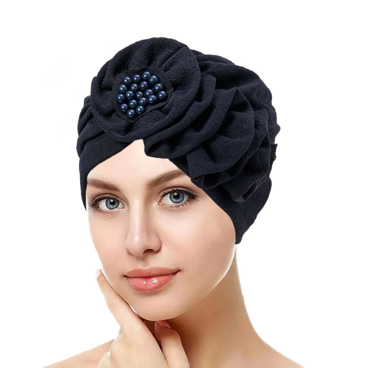 Solid Color Flowers Muslim Hijab Caps Beading Women Wrap Head Ramadan Ladies Fashion Headwear Turban Bonnet