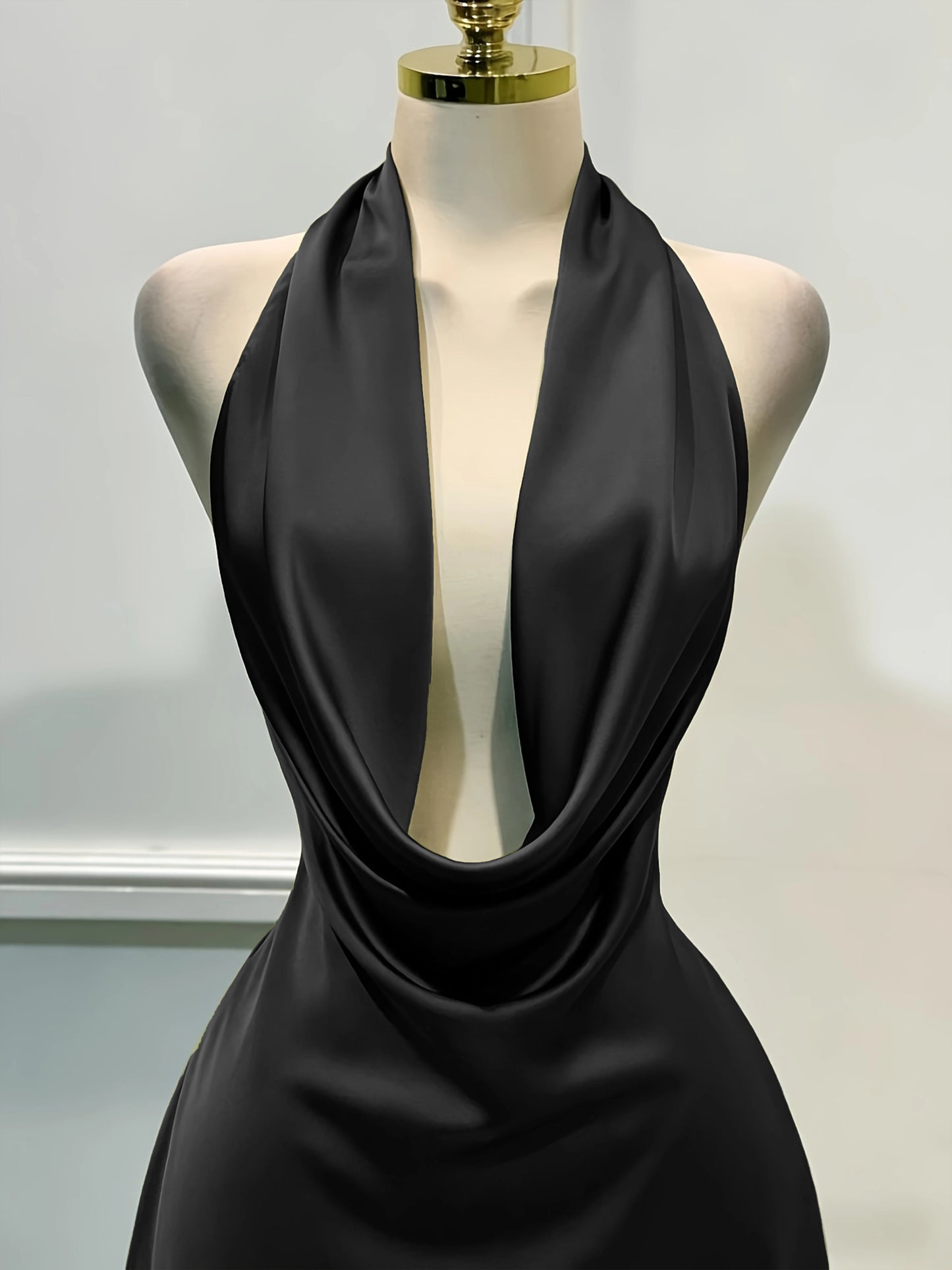 Women Elegant Solid Satin Dress, Back Zipper Open Back Fitted Midi Dress, Casual Vacation Party Banquet Cocktail Gown