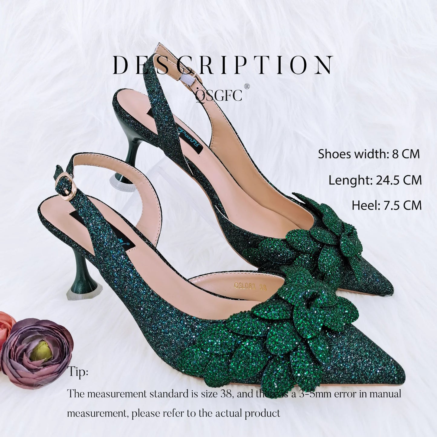 African Fashion Green Ladies Matching Shoes and Bags Nigerian Best Sell Women's Pointed Toe High Heels Commuter Wearable